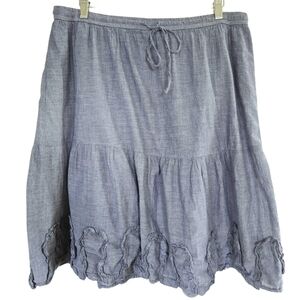 Studio West Ruffle Skirt Size L Blue Gray Pull On Drawstring Cottagecore Fairy